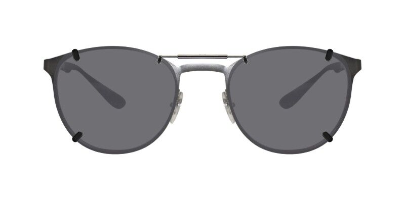 3DClips™ – Custom Clip On Sunglasses For Ray-Ban RB6355 4 Clip-on sunglasses for Ray-Ban RB6355 with a Spring bridge and Gray | Polarized | 14% Light Transmission lenses